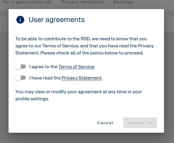 Terms and Conditions modal